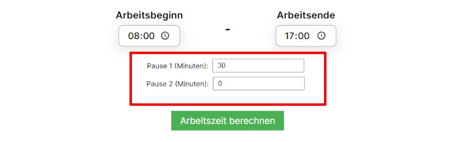 Arbeitszeitrechner Pausenzeiten angeben